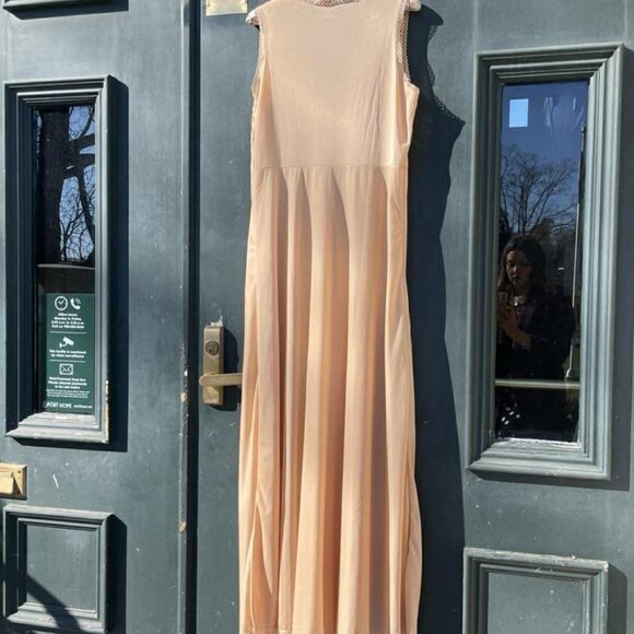 champagne nylon slip dress lace darted bodice full skirt Made in Italy Large - Picture 7 of 10